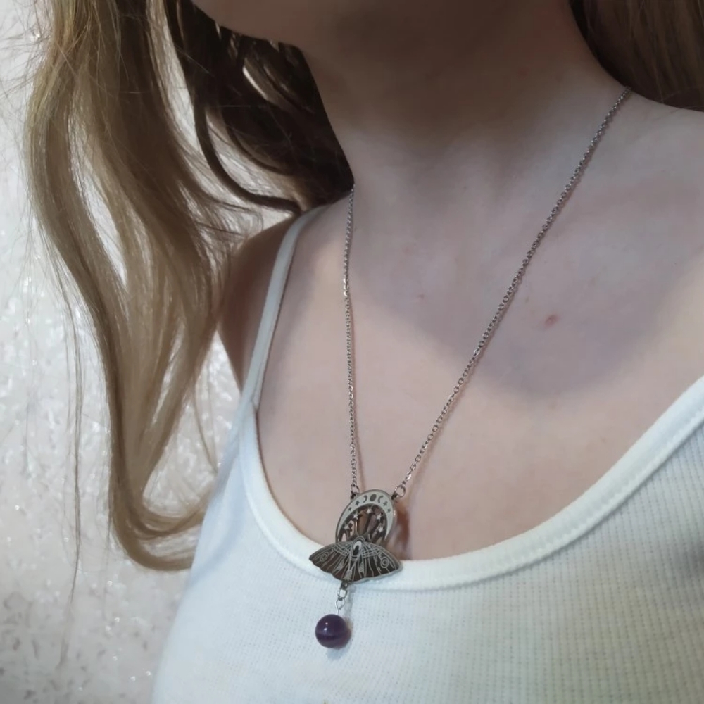 Witchcraft Crescent & Moth Pendant Necklace - Picture 15 of 16